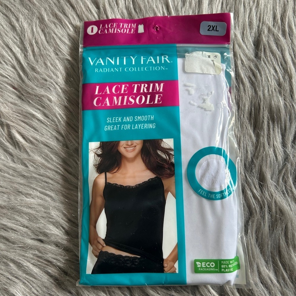 Vanity Fair Radiant Collection Lace Trim Camisole Women's Size 2XL White Tank